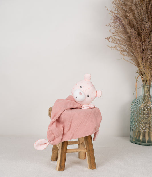 Doudou mouchoir Ourson rose